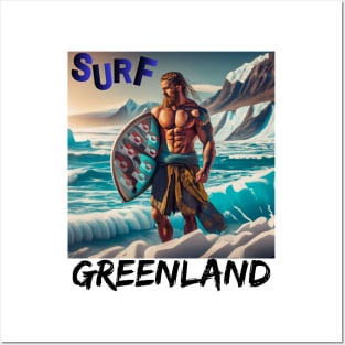 Surfing Greenland Stoked on the Coolest Curls Humor Shirt Posters and Art